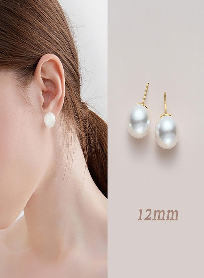 FYFTAK Big Pearl Earrings Classic Oversized Faux White Large Pearl Earrings Studs for Women - 12mm - Image 5